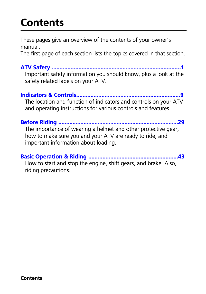 Page 1 de la notice Manuel utilisateur Honda FourTrax Recon TRX250TM (2013)