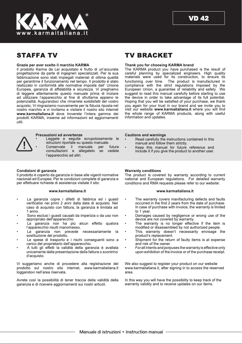 Page 1 de la notice Manuel utilisateur Karma VD 42