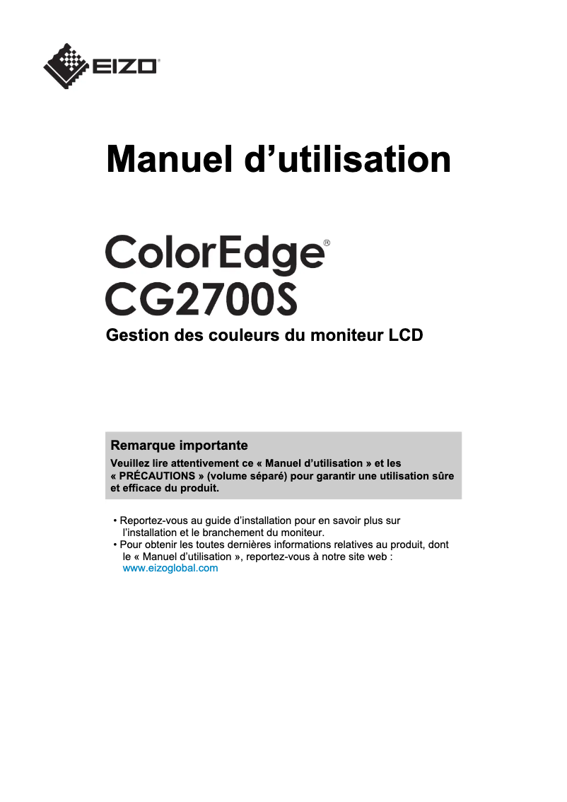 Page 1 de la notice Manuel utilisateur Eizo ColorEdge CG2700S