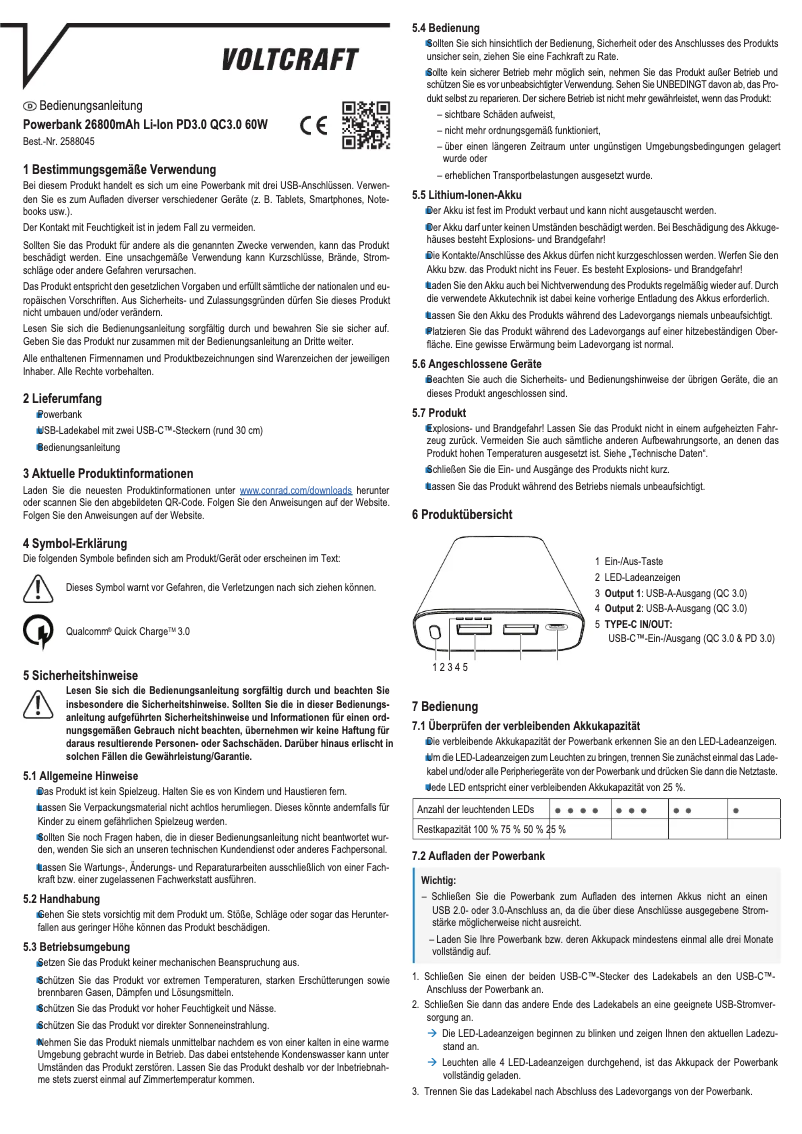Page 1 de la notice Manuel utilisateur Voltcraft VC PB PD60W