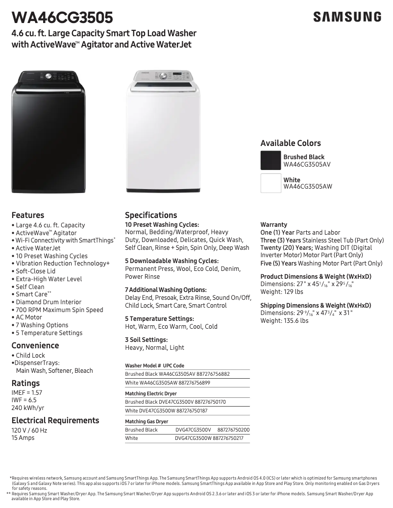 Image de la première page du manuel de l'appareil WA46CG3505AV