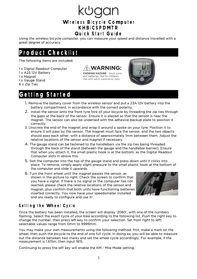 Page 1 de la notice Manuel utilisateur Kogan KHBICSPDMTR