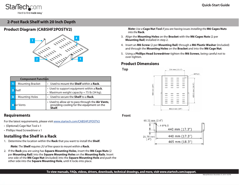 Page 1 de la notice Manuel utilisateur StarTech.com CABSHF2POSTV2