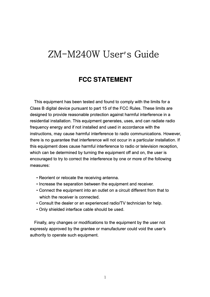 Página 1 del manual Manual de usuario Zalman ZM-M240W