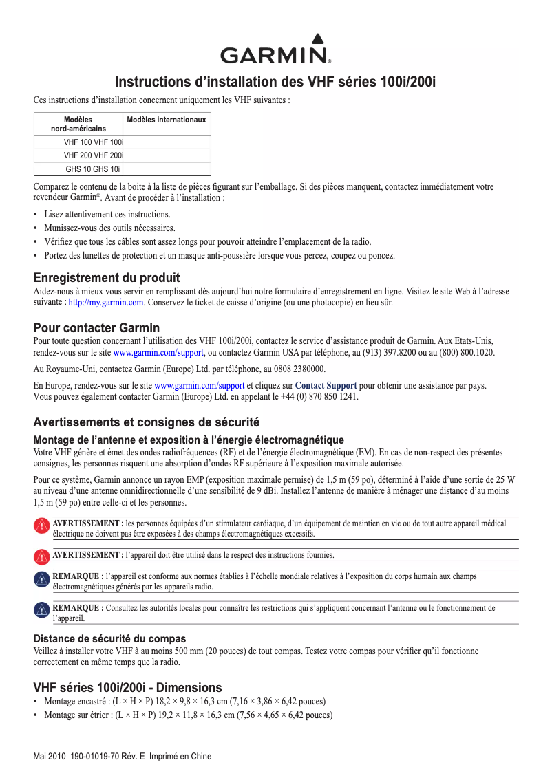 Page 1 de la notice Guide d'installation Garmin VHF 200i