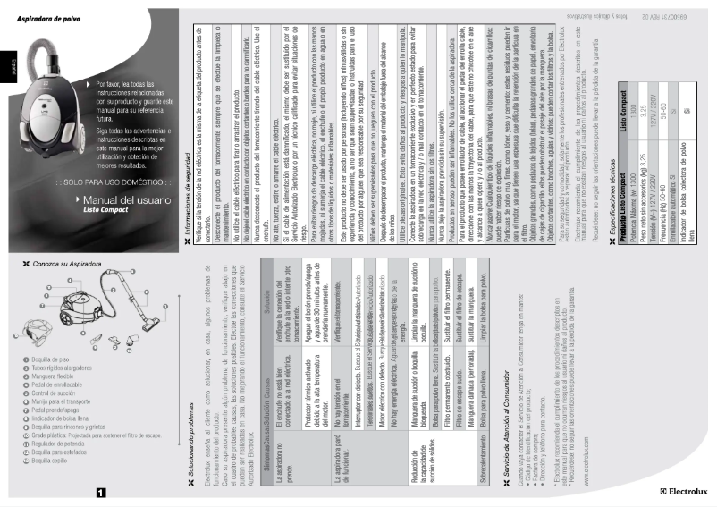 Page 1 de la notice Manuel utilisateur Electrolux Listo Compact
