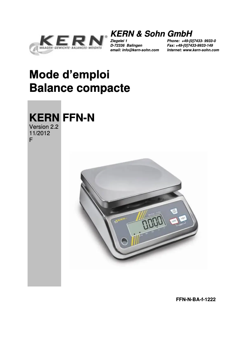 Page n°1 - Manuel utilisateur Kern FFN 6K1IPN