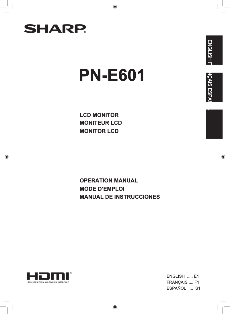 Page 1 de la notice Manuel utilisateur Sharp PN-E601
