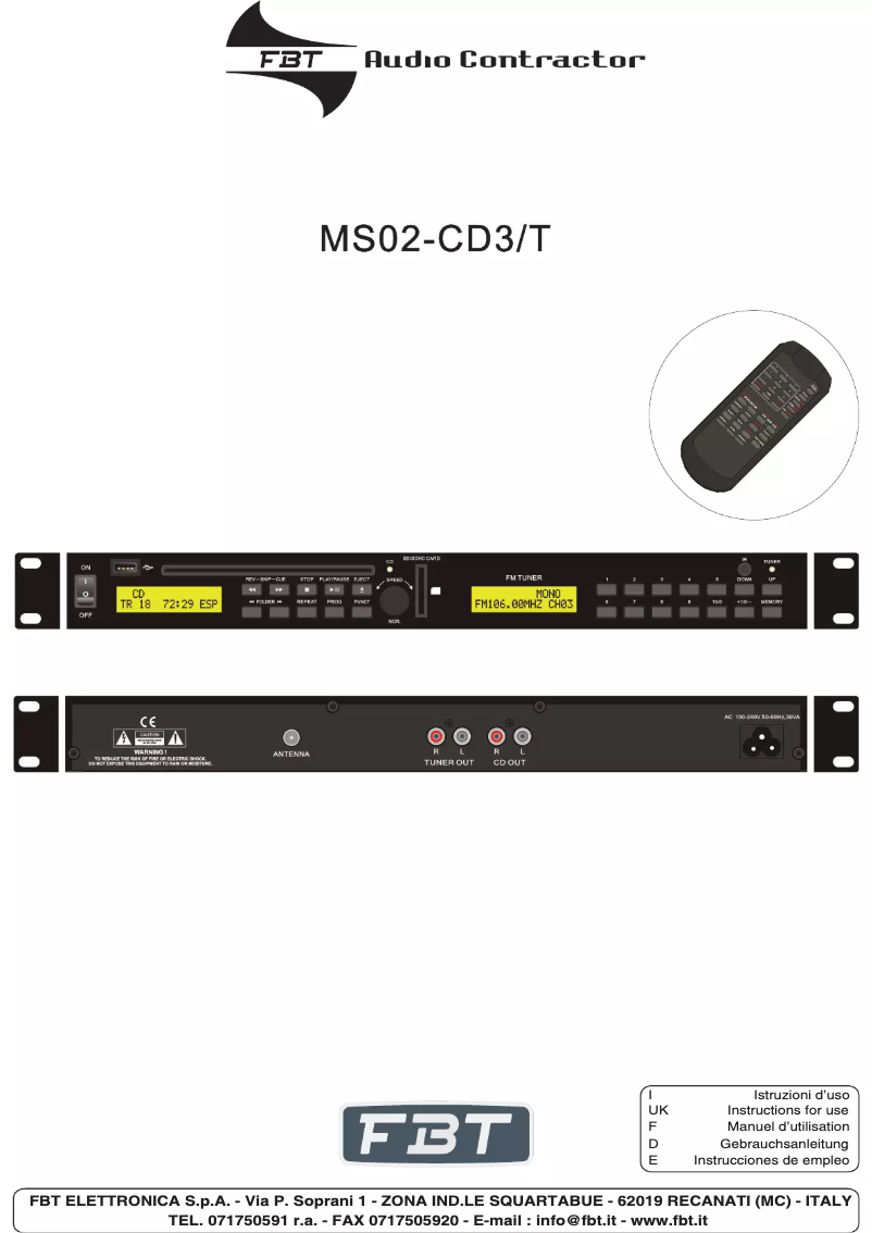 Page n°1 - Manuel utilisateur FBT MS02 CD3/T