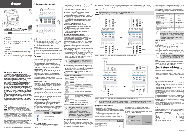 Page 1 de la notice Instructions / montage Hager TXM646T