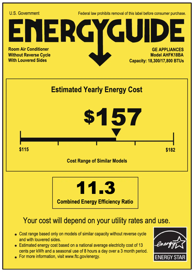 Page n°1 - Label énergétique GE AHFK18BA