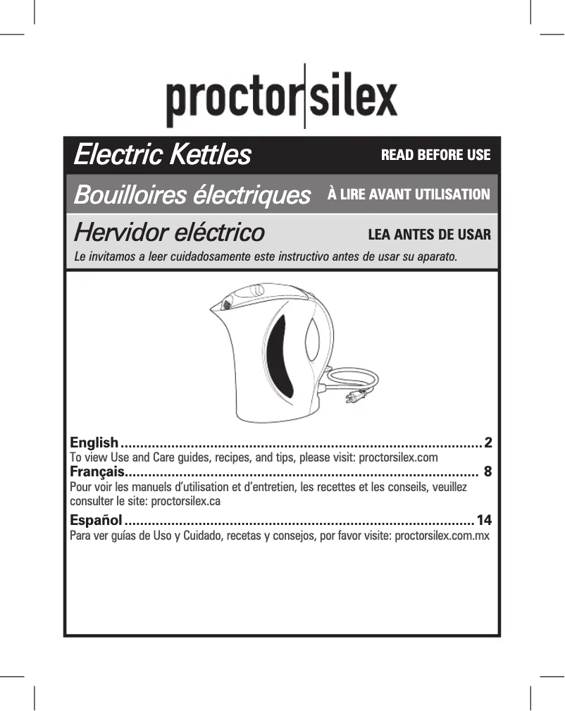 Page n°1 - Manuel utilisateur Proctor Silex K2071PS