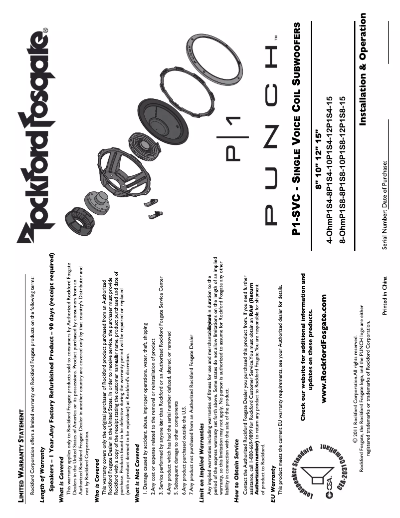 Page n°1 - Manuel utilisateur Rockford Fosgate Punch P1S415