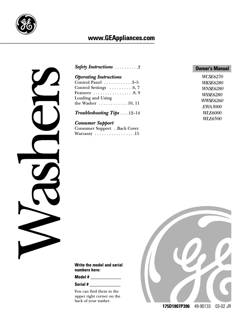 Page 1 de la notice Manuel utilisateur GE WLE6500BWW