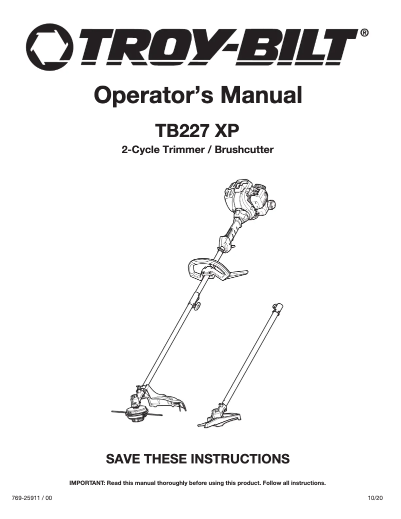 Página 1 del manual Manual de usuario Troy-Bilt TB227 XP