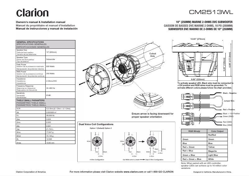 Page n°1 - Manuel utilisateur Clarion CM2513WL