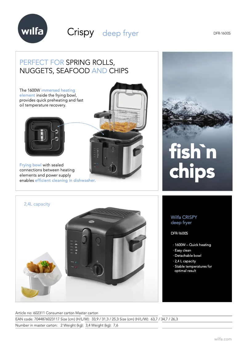 Page 1 de la notice Fiche technique Wilfa Crispy DFR-1600S