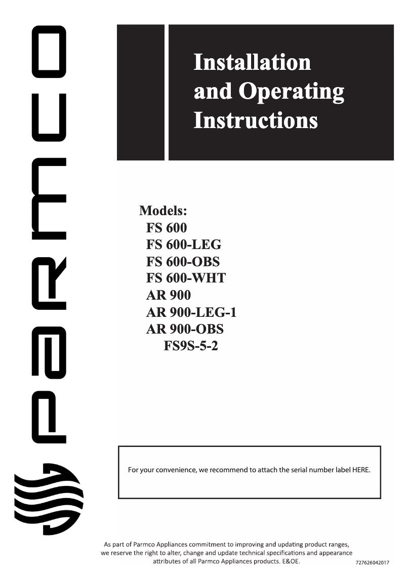 Page n°1 - Manuel utilisateur Parmco AR 900