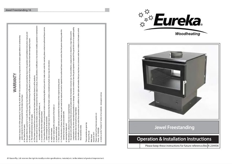Page 1 de la notice Manuel utilisateur Eureka Jewel Freestanding