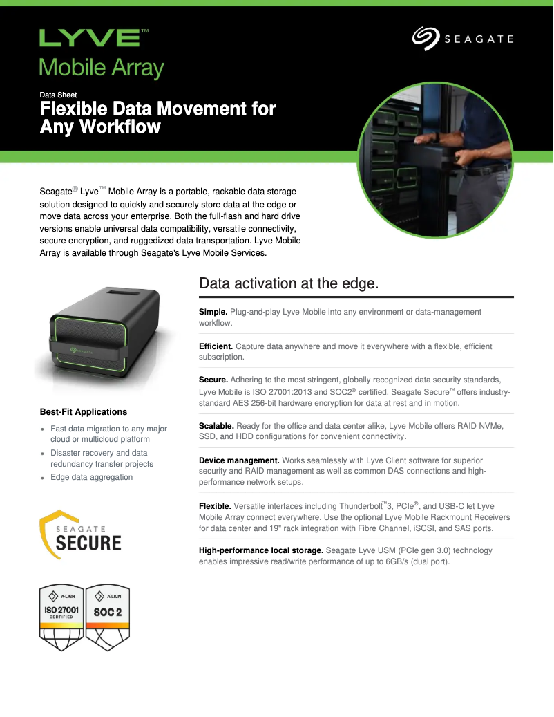 Page 1 de la notice Fiche technique Seagate Lyve Mobile Padlock