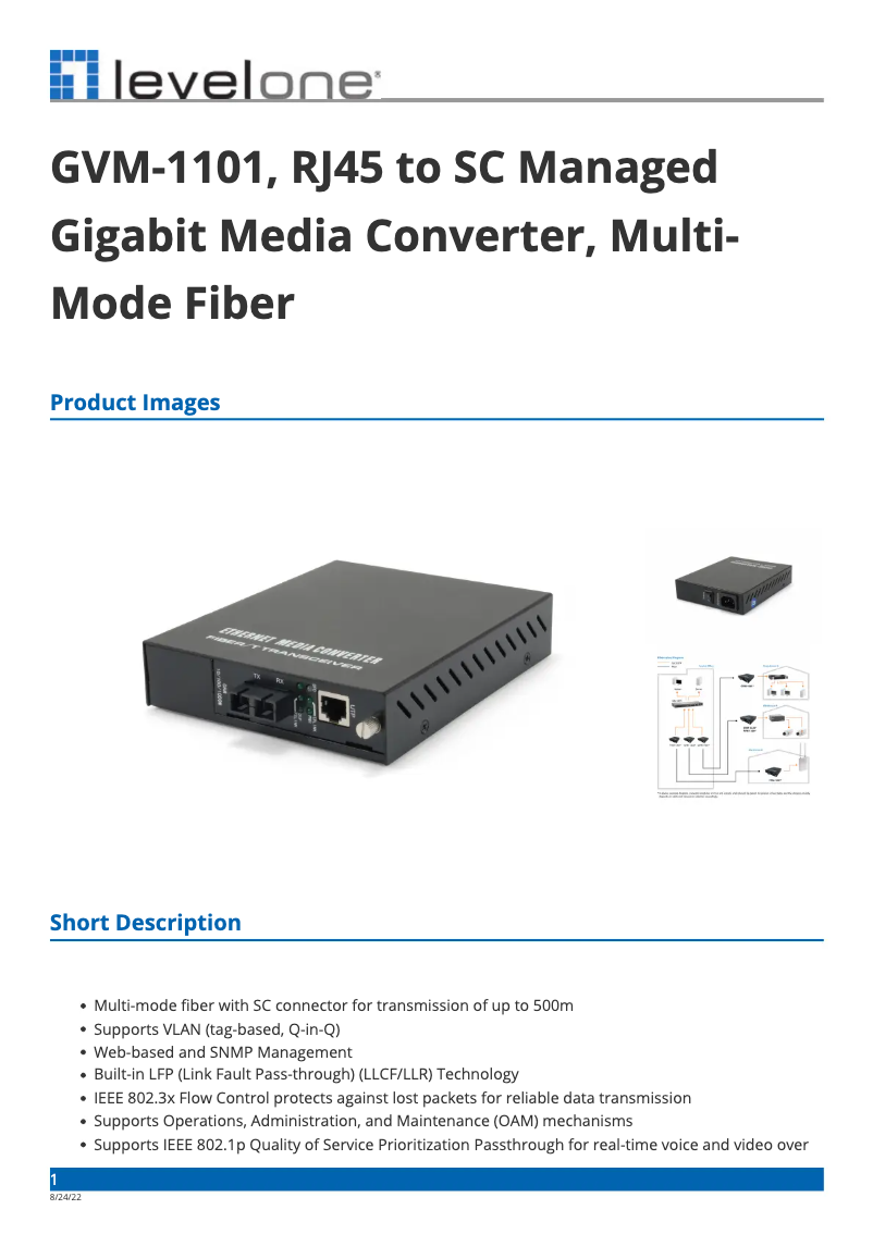 Página 1 del manual Ficha técnica LevelOne GVM-1101