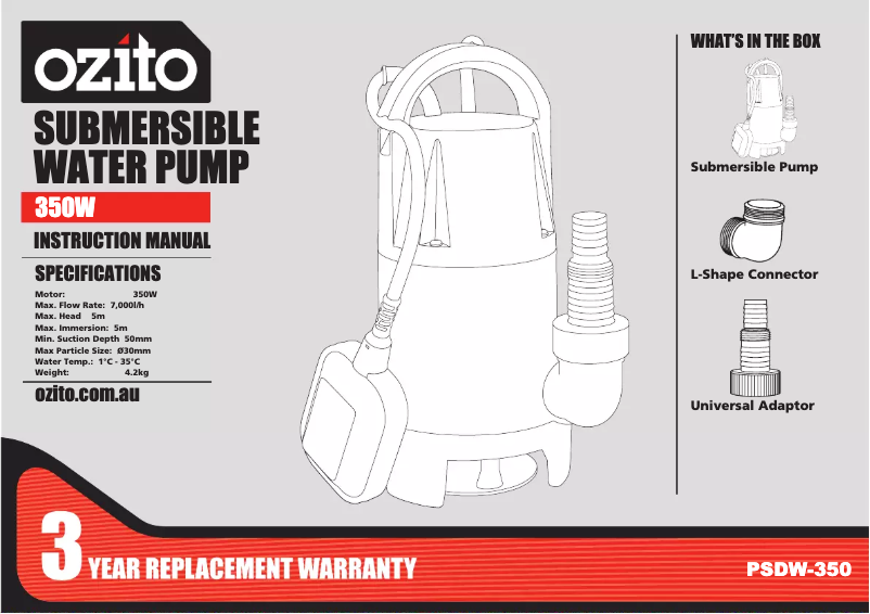 Page 1 de la notice Manuel utilisateur Ozito PSDW-350