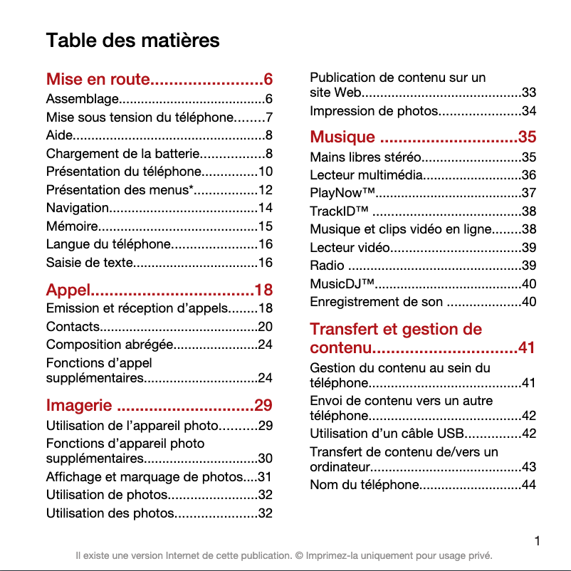 Page 1 de la notice Manuel utilisateur Sony Ericsson T707