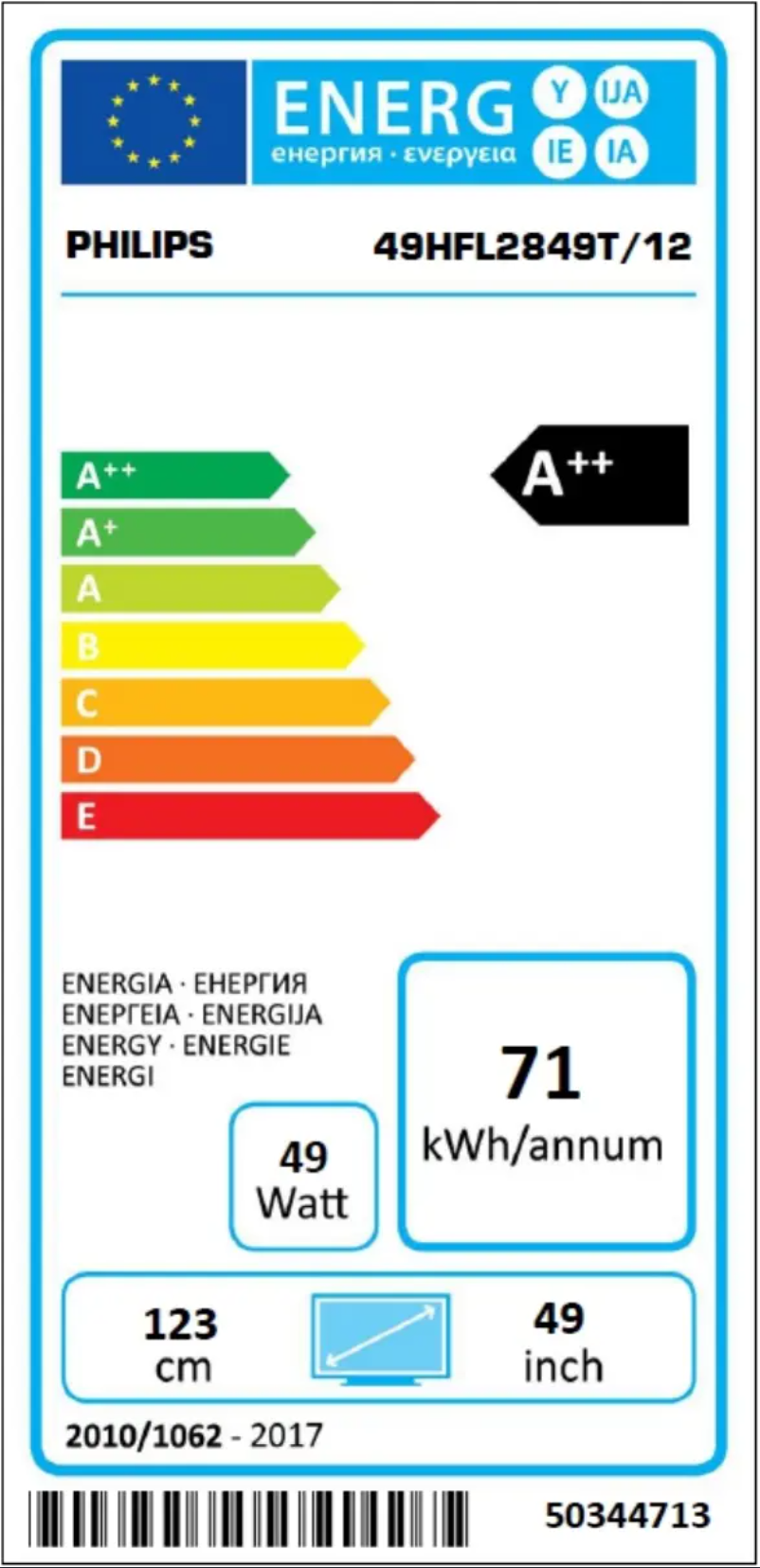 Página 1 del manual Etiqueta energética Philips 49HFL2849T
