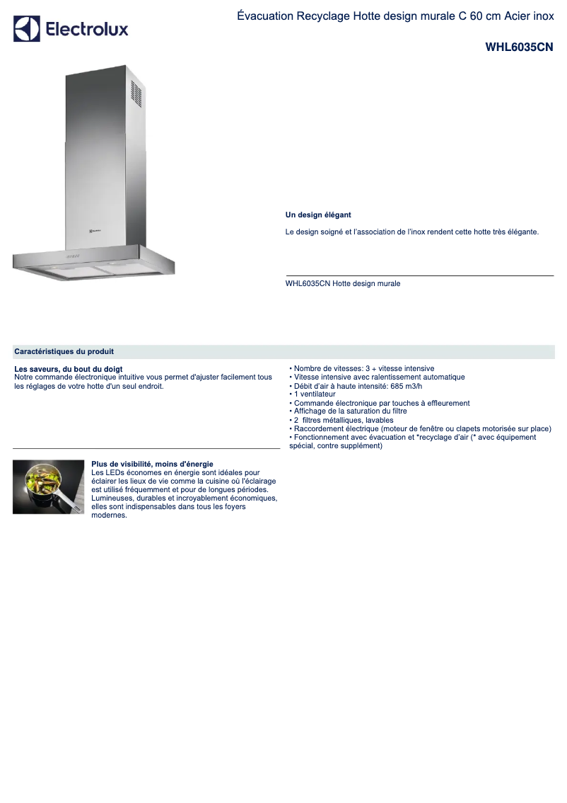 Page 1 de la notice Fiche technique Electrolux WHL6035CN