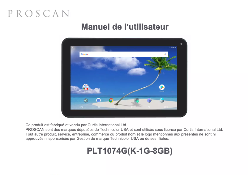 Page n°1 - Manuel utilisateur Proscan PLT1074-G