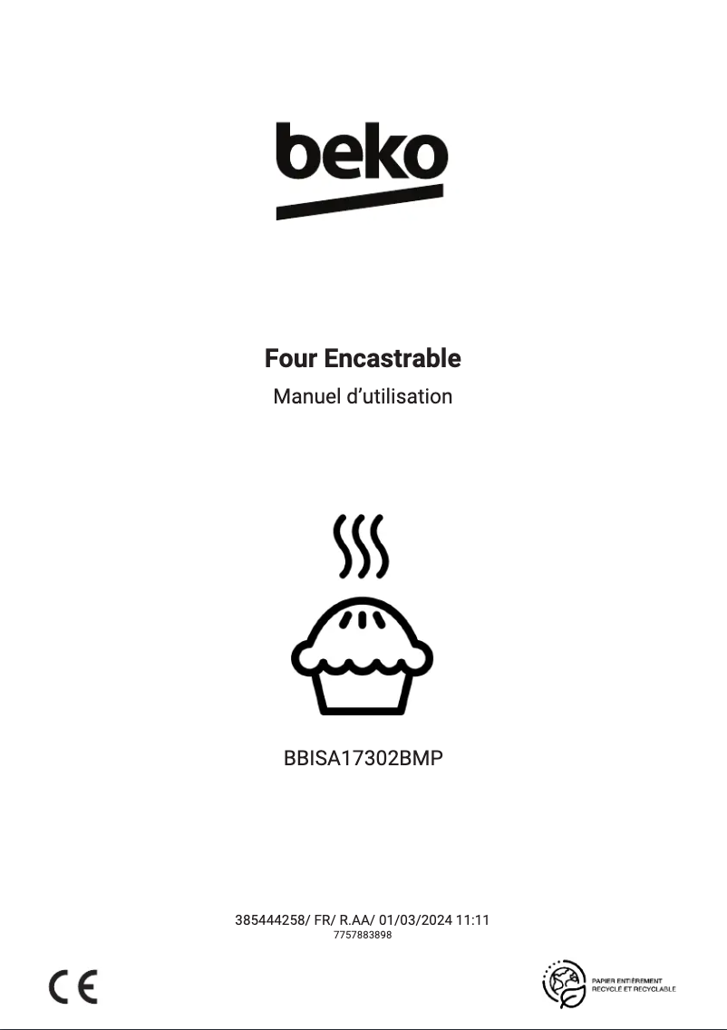 Page 1 de la notice Manuel utilisateur Beko BBISA17302BMP