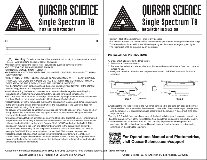 Page 1 de la notice Manuel utilisateur Quasar Science Single Spectrum T8