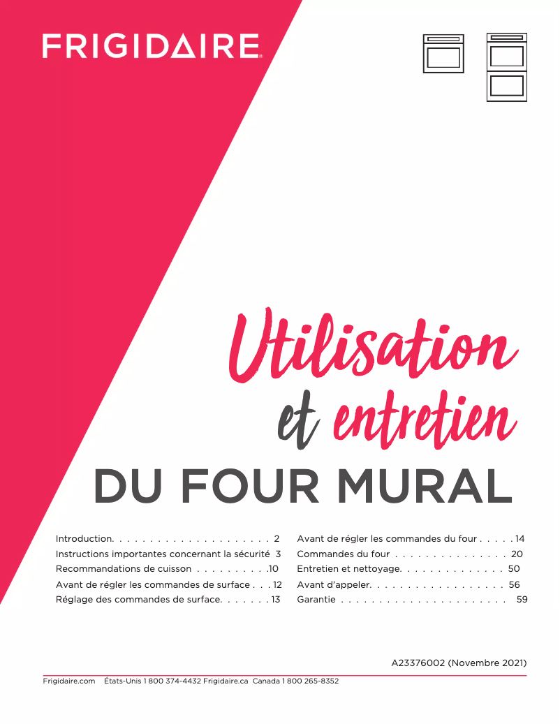 Page 1 de la notice Manuel utilisateur Frigidaire FCWD2727AS