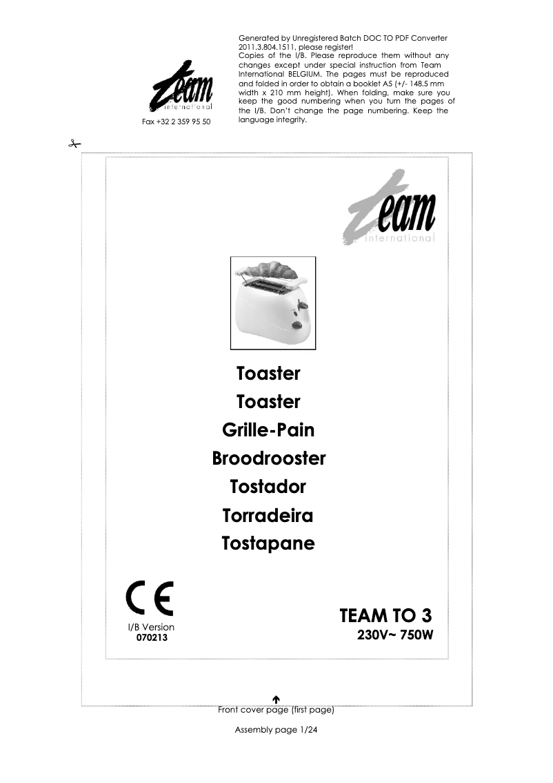 Page 1 de la notice Manuel utilisateur Team TO 3