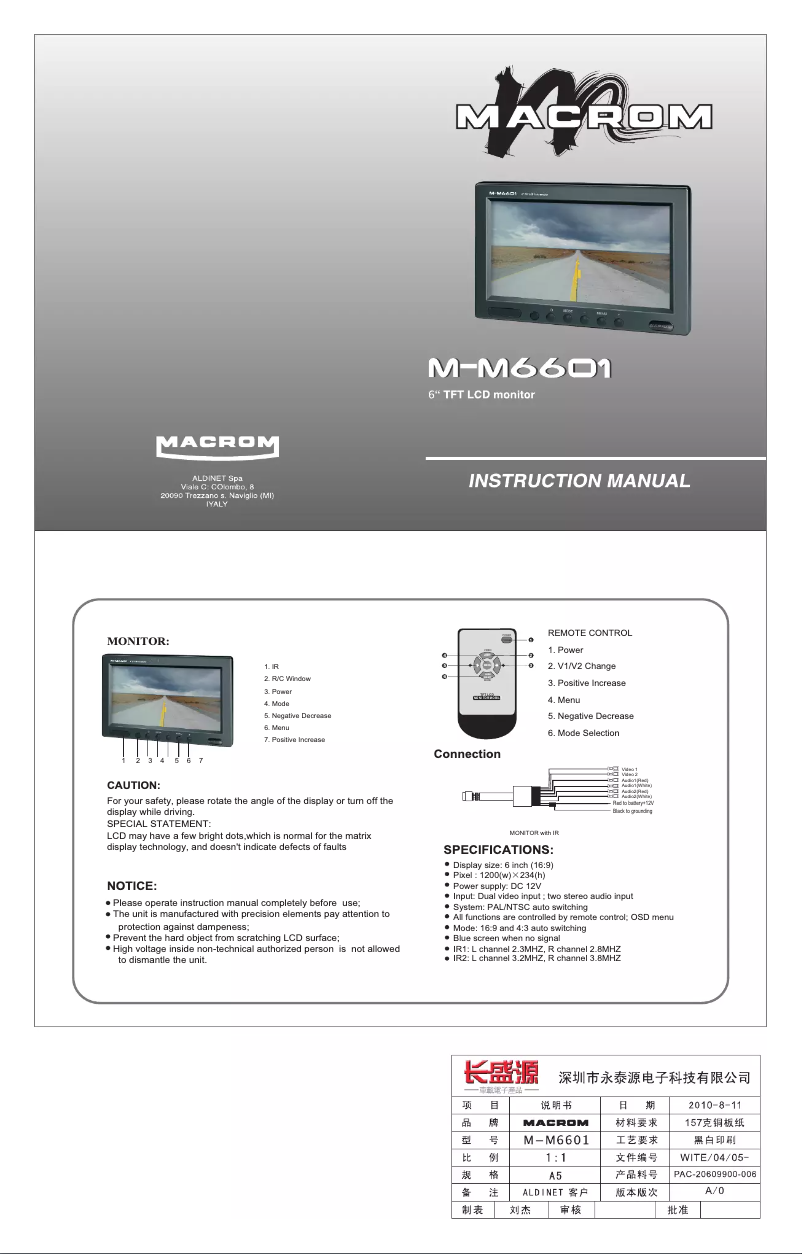 Page 1 de la notice Manuel utilisateur Macrom M-M6601