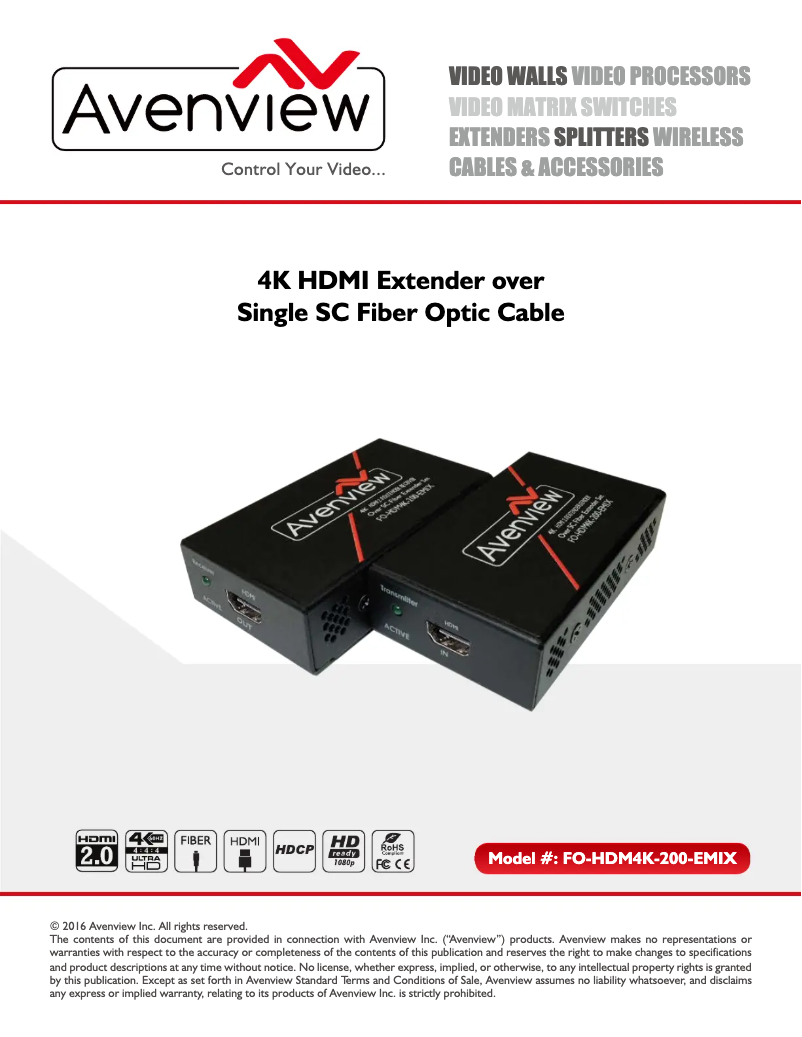 Page n°1 - Manuel utilisateur Avenview FO-HDM4K-200-EMIX