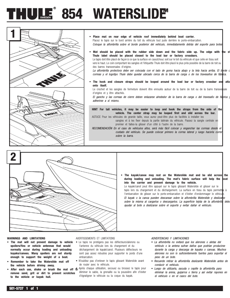 Page 1 de la notice Manuel utilisateur Thule WaterSlide 854