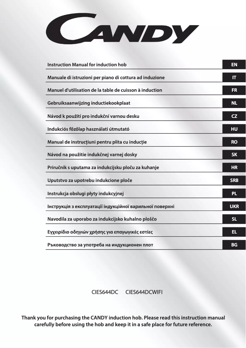 Page 1 de la notice Manuel utilisateur Candy CIES644DC