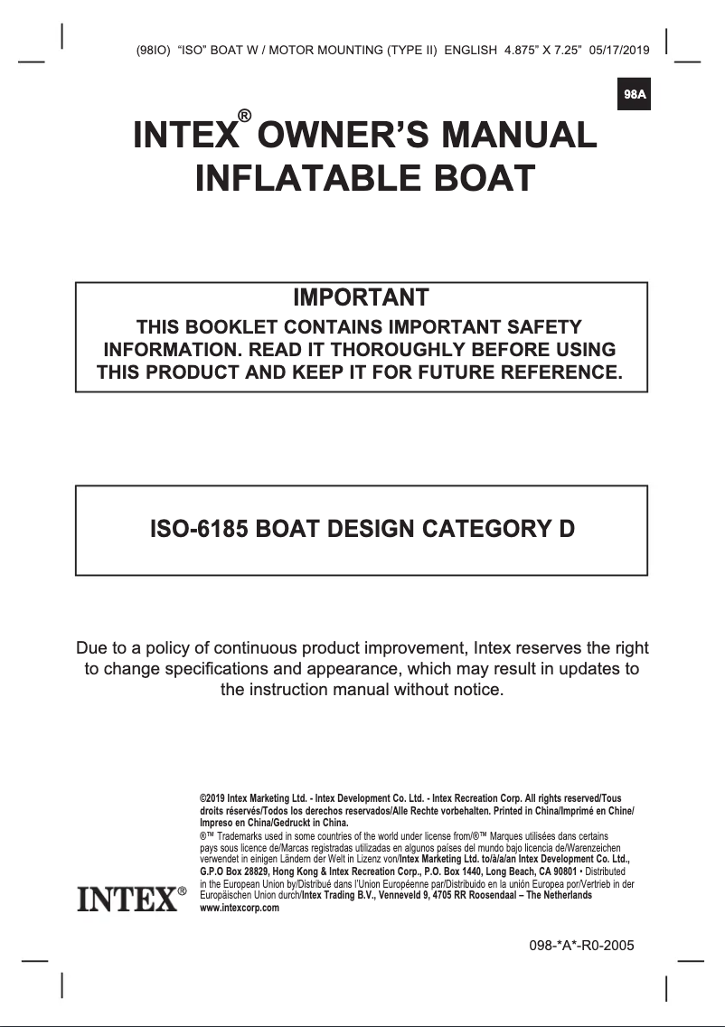 Page 1 of the manual User Manual Intex Challenger 3