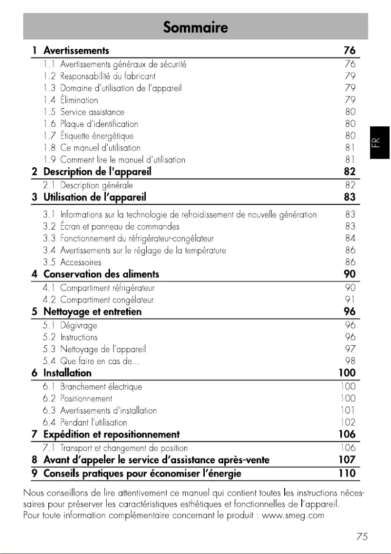 Image de la première page du manuel de l'appareil FA8005RAO5
