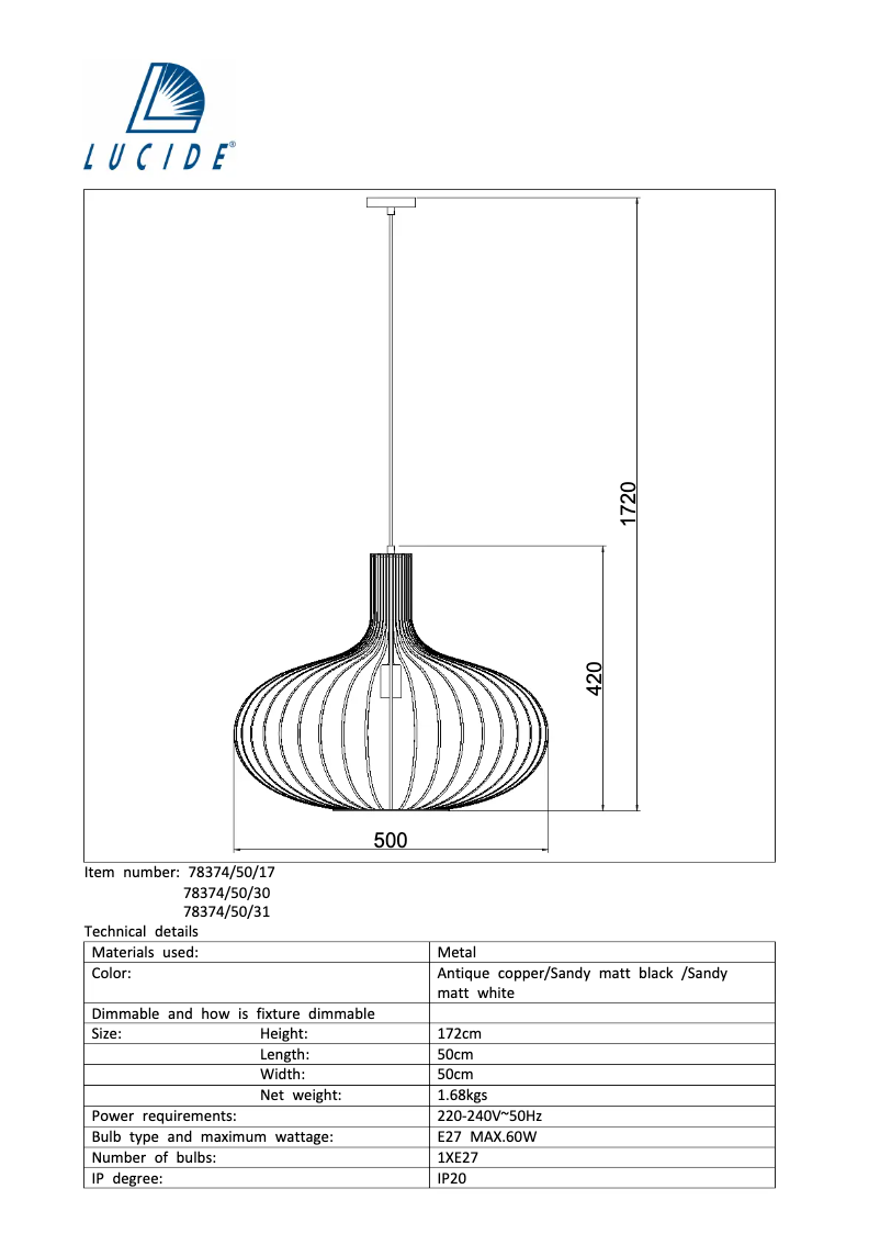 Page n°1 - Manuel utilisateur Lucide Manuela 78374/50/17