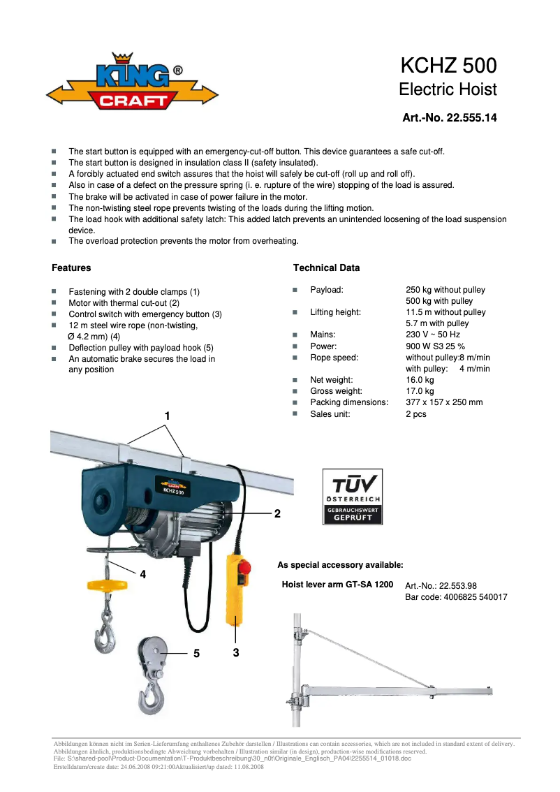 Page n°1 - Manuel utilisateur King Craft KCHZ 500