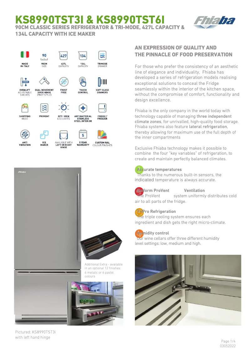 Page 1 de la notice Fiche technique Fhiaba KS8990TST3IA