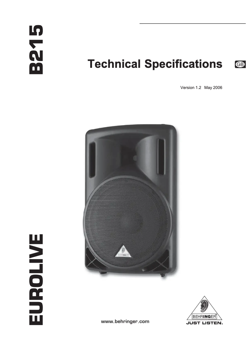 Page 1 of the manual User Manual Behringer Eurolive B215