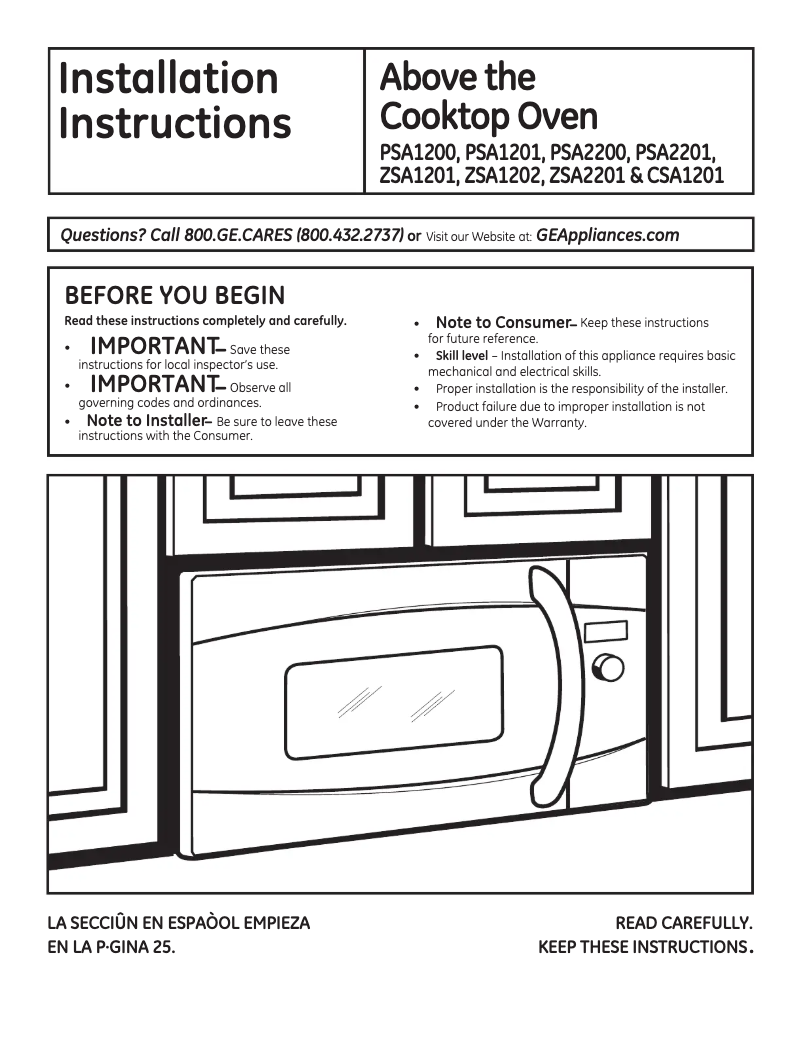 Page 1 de la notice Guide d'installation GE PSA2201RSS