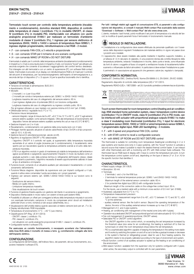 Page 1 de la notice Instructions / montage Vimar 21814.H.76