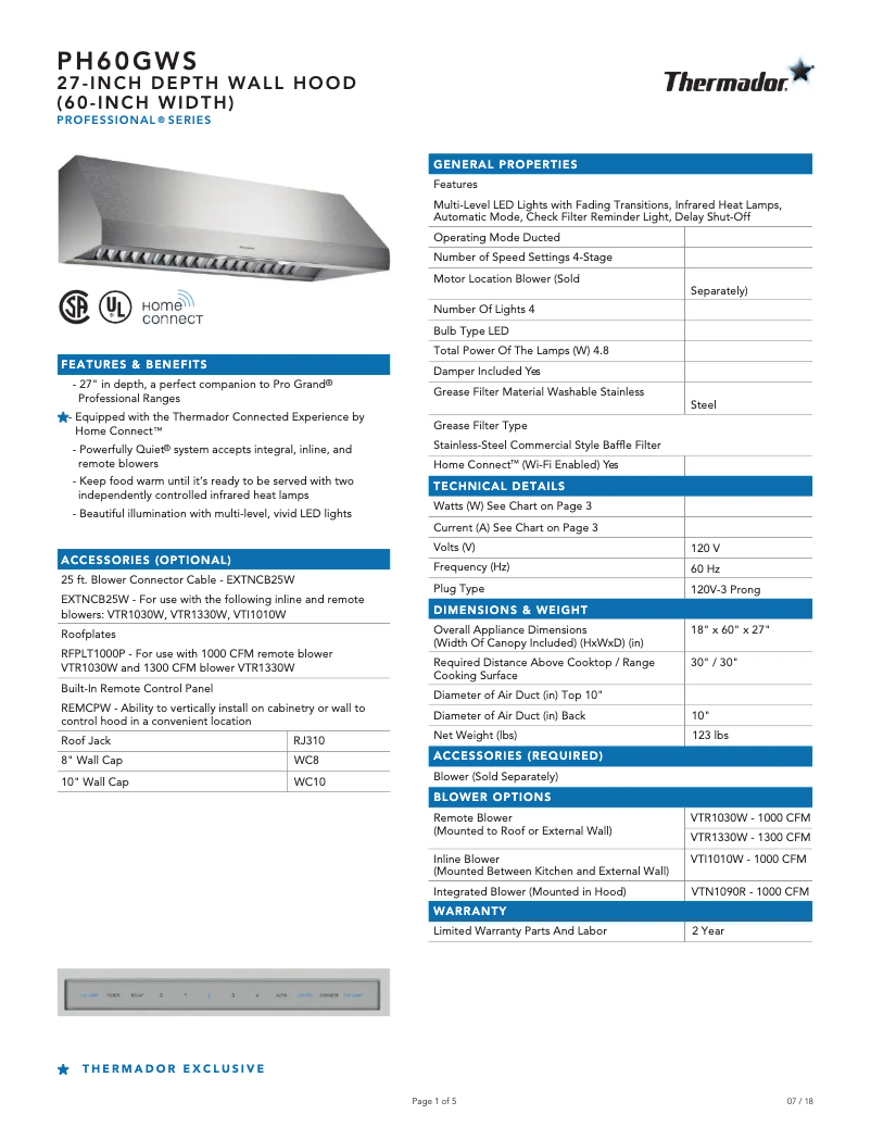 Page 1 de la notice Fiche technique Thermador PH60GWS