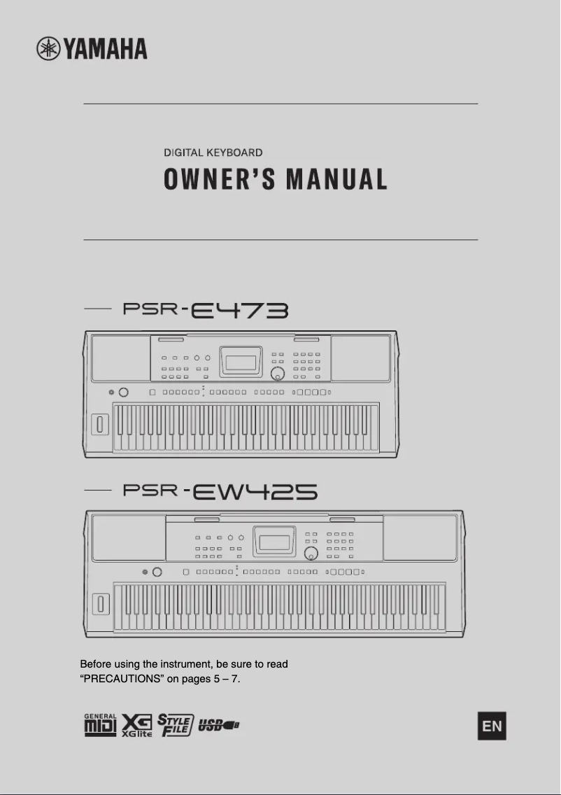 Imagen de la primera página del manual del dispositivo PSR-EW425