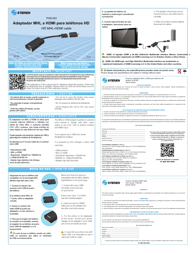 Page n°1 - Manuel utilisateur Steren POD-081