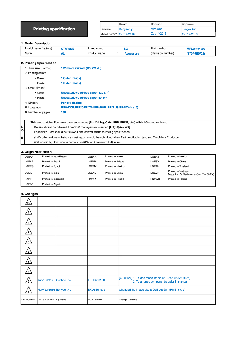 Page n°1 - Manuel utilisateur LG OTW420B